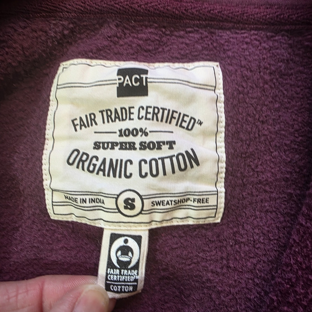 PACT Hoodie Womens Small Plum Purple Organic Cotton Brushed Fleece Zip Jacket - Picture 6 of 7